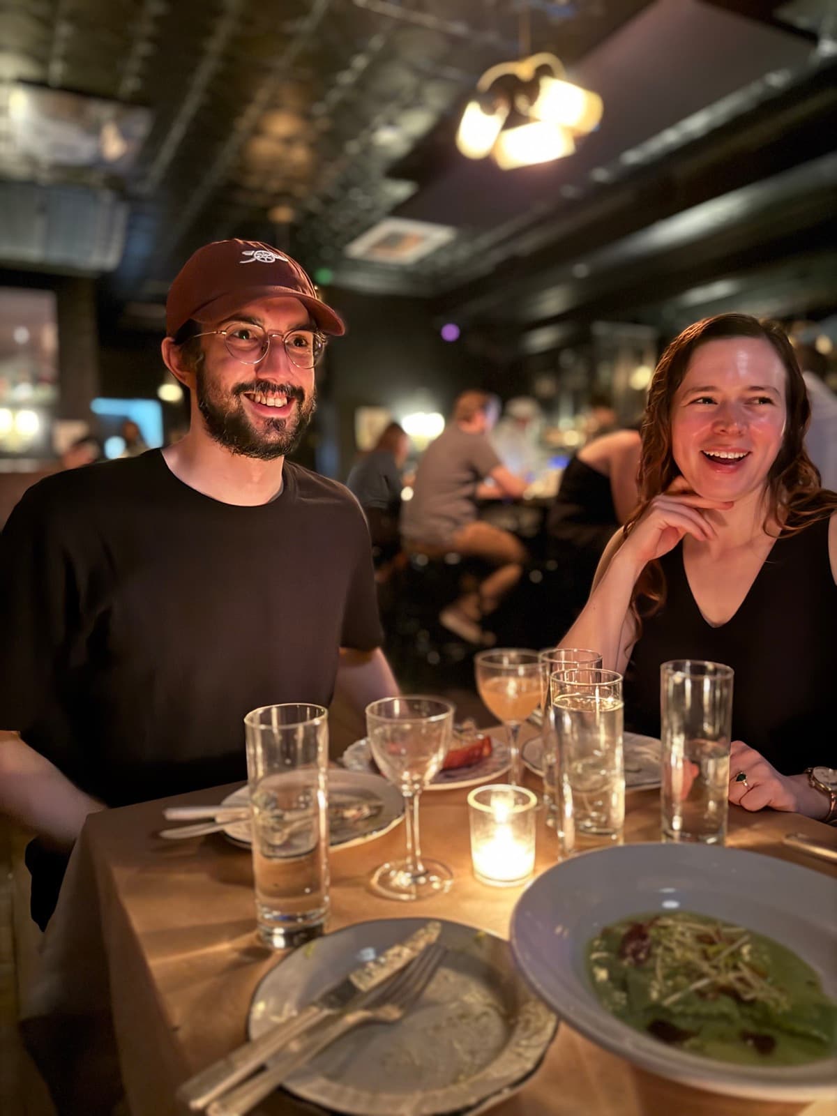 Blake and Amit at dinner